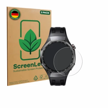 Vorderseite einer Produktverpackung mit dem Markenlogo ScreenLeaf. Daneben ist das Gerät Huawei Watch GT 6 Pro (46 mm) mit dem