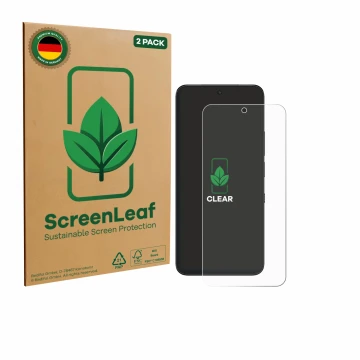 Vorderseite einer Produktverpackung mit dem Markenlogo ScreenLeaf. Daneben ist das Gerät TCL NXTPAPER 60 Ultra mit dem zugehör