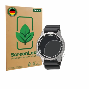 Vorderseite einer Produktverpackung mit dem Markenlogo ScreenLeaf. Daneben ist das Gerät Citizen NY0040 mit dem zugehörigen Di