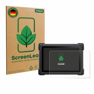 Vorderseite einer Produktverpackung mit dem Markenlogo ScreenLeaf. Daneben ist das Gerät iCarsoft CR Eagle mit dem zugehörigen