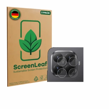 Vorderseite einer Produktverpackung mit dem Markenlogo ScreenLeaf. Daneben ist das Gerät Xiaomi 15T Pro (NUR Kameraschutz) mit