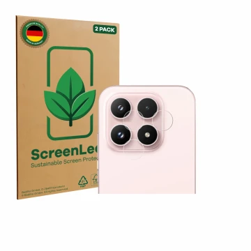 Vorderseite einer Produktverpackung mit dem Markenlogo ScreenLeaf. Daneben ist das Gerät Xiaomi 17 (NUR Kameraschutz) mit dem 