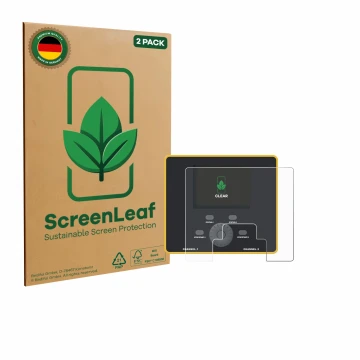 Vorderseite einer Produktverpackung mit dem Markenlogo ScreenLeaf. Daneben ist das Gerät Junsi iCharger DX12 mit dem zugehörig