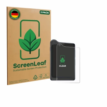 Vorderseite einer Produktverpackung mit dem Markenlogo ScreenLeaf. Daneben ist das Gerät Xiaomi Qin K25 mit dem zugehörigen Di