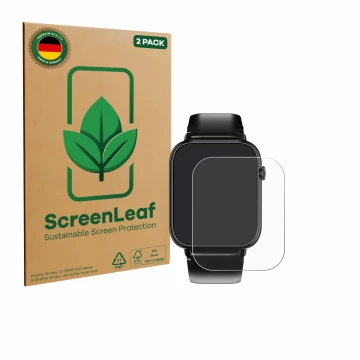 Vorderseite einer Produktverpackung mit dem Markenlogo ScreenLeaf. Daneben ist das Gerät Oukitel V3 1.83
