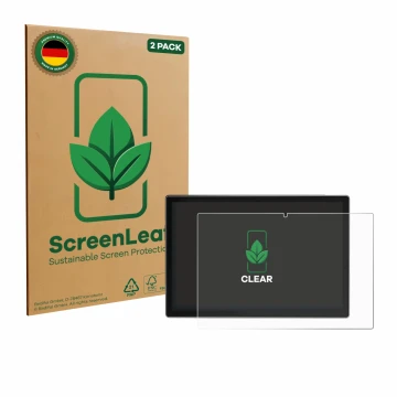Vorderseite einer Produktverpackung mit dem Markenlogo ScreenLeaf. Daneben ist das Gerät Antemper D115 10.1