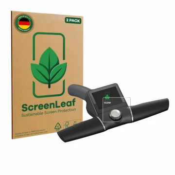 Vorderseite einer Produktverpackung mit dem Markenlogo ScreenLeaf. Daneben ist das Gerät Motocaddy M7 GPS Remote mit dem zugeh