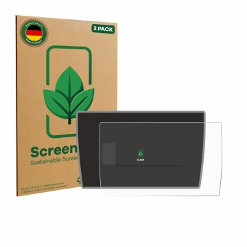 Vorderseite einer Produktverpackung mit dem Markenlogo ScreenLeaf. Daneben ist das Gerät BMW i3 2019 mit dem zugehörigen Displ