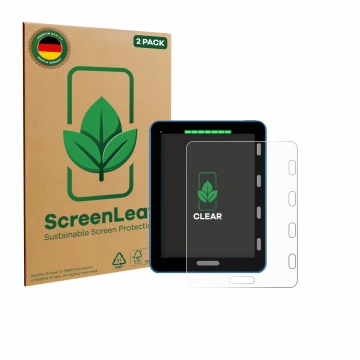 Vorderseite einer Produktverpackung mit dem Markenlogo ScreenLeaf. Daneben ist das Gerät Vakaros Atlas 2 / Edge mit dem zugehö