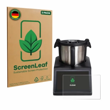 Vorderseite einer Produktverpackung mit dem Markenlogo ScreenLeaf. Daneben ist das Gerät Ufesa TotalChef RK10 mit dem zugehöri
