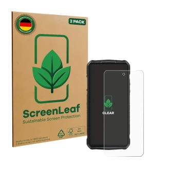 Vorderseite einer Produktverpackung mit dem Markenlogo ScreenLeaf. Daneben ist das Gerät Ulefone 29 pro mit dem zugehörigen Di