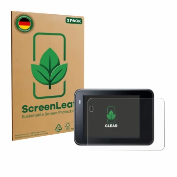 Vorderseite einer Produktverpackung mit dem Markenlogo ScreenLeaf. Daneben ist das Gerät Akaso Brave 8 mit dem zugehörigen Dis
