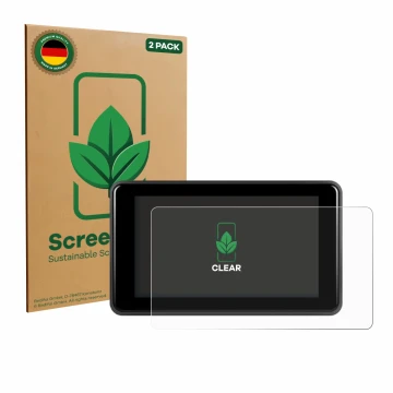 Vorderseite einer Produktverpackung mit dem Markenlogo ScreenLeaf. Daneben ist das Gerät Vechtel Motorrad Carplay 5