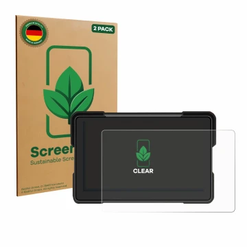 Vorderseite einer Produktverpackung mit dem Markenlogo ScreenLeaf. Daneben ist das Gerät Airpuxem Motorrad Carplay 7