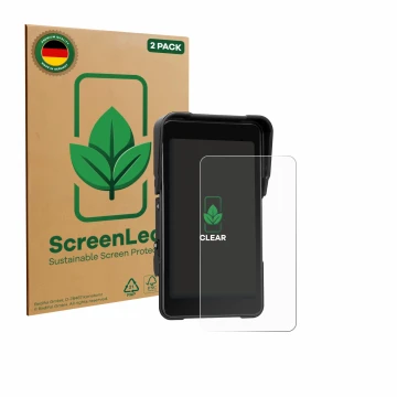 Vorderseite einer Produktverpackung mit dem Markenlogo ScreenLeaf. Daneben ist das Gerät CAMECHO Motorrad Carplay 5