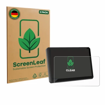 Vorderseite einer Produktverpackung mit dem Markenlogo ScreenLeaf. Daneben ist das Gerät Carpuride W502BS Pro 5