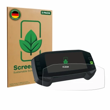 Vorderseite einer Produktverpackung mit dem Markenlogo ScreenLeaf. Daneben ist das Gerät Suzuki DR-Z4S 2025 mit dem zugehörige