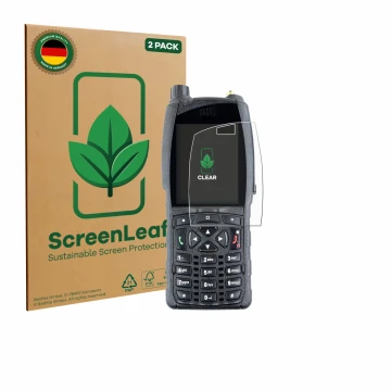Vorderseite einer Produktverpackung mit dem Markenlogo ScreenLeaf. Daneben ist das Gerät Sepura SC2020 mit dem zugehörigen Dis