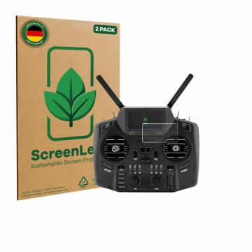Vorderseite einer Produktverpackung mit dem Markenlogo ScreenLeaf. Daneben ist das Gerät Radiomaster GX12 mit dem zugehörigen 
