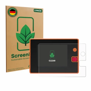 Vorderseite einer Produktverpackung mit dem Markenlogo ScreenLeaf. Daneben ist das Gerät Hota T8 mit dem zugehörigen Displaysc
