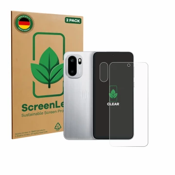 Vorderseite einer Produktverpackung mit dem Markenlogo ScreenLeaf. Daneben ist das Gerät OnePlus 15R (Display+Kamera) mit dem 