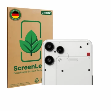 Vorderseite einer Produktverpackung mit dem Markenlogo ScreenLeaf. Daneben ist das Gerät Nothing Phone (3a) Lite (NUR Kamerasc