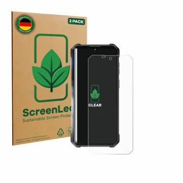 Vorderseite einer Produktverpackung mit dem Markenlogo ScreenLeaf. Daneben ist das Gerät Oukitel WP53 Pro mit dem zugehörigen 