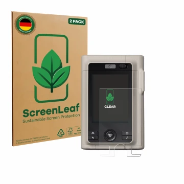 Vorderseite einer Produktverpackung mit dem Markenlogo ScreenLeaf. Daneben ist das Gerät Fujifilm Instax Mini LiPlay Plus mit 