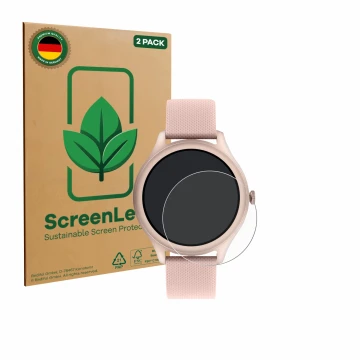 Vorderseite einer Produktverpackung mit dem Markenlogo ScreenLeaf. Daneben ist das Gerät Reflex Active Spectra 300 R AMOLED 1.