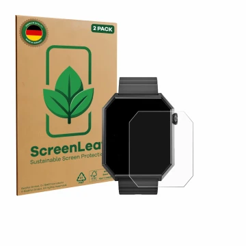 Vorderseite einer Produktverpackung mit dem Markenlogo ScreenLeaf. Daneben ist das Gerät Rollme Edge mit dem zugehörigen Displ