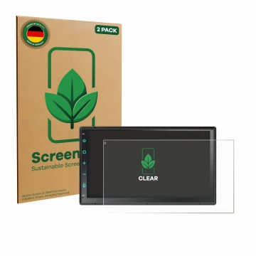 Vorderseite einer Produktverpackung mit dem Markenlogo ScreenLeaf. Daneben ist das Gerät Atoto F7 WE F7G2B7WE 7