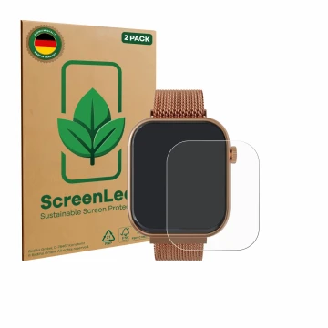 Vorderseite einer Produktverpackung mit dem Markenlogo ScreenLeaf. Daneben ist das Gerät Techmade M-GLAM011 1.75