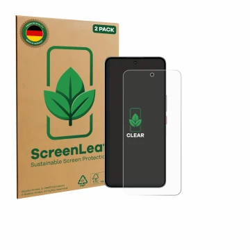 Vorderseite einer Produktverpackung mit dem Markenlogo ScreenLeaf. Daneben ist das Gerät Nubia Neo 3 GT 5G mit dem zugehörigen