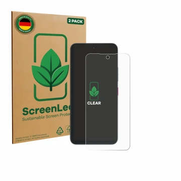 Vorderseite einer Produktverpackung mit dem Markenlogo ScreenLeaf. Daneben ist das Gerät Telekom T Phone 3 Pro mit dem zugehör