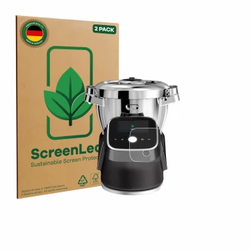 Vorderseite einer Produktverpackung mit dem Markenlogo ScreenLeaf. Daneben ist das Gerät Moulinex i-Companion Touch Pro mit de