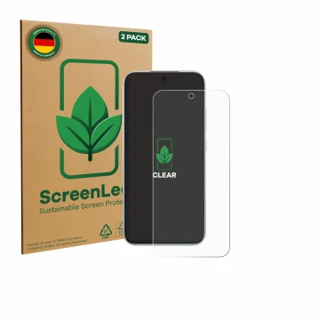 Vorderseite einer Produktverpackung mit dem Markenlogo ScreenLeaf. Daneben ist das Gerät Xiaomi Poco F8 Pro mit dem zugehörige