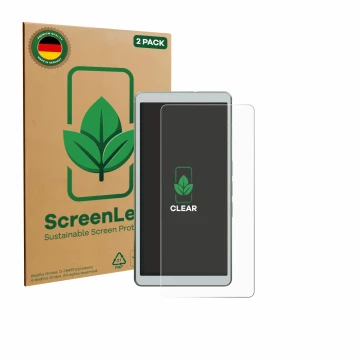 Vorderseite einer Produktverpackung mit dem Markenlogo ScreenLeaf. Daneben ist das Gerät Viwoods AiPaper Reader mit dem zugehö