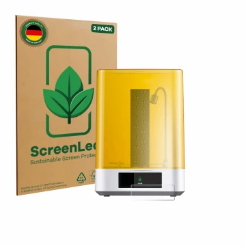 Vorderseite einer Produktverpackung mit dem Markenlogo ScreenLeaf. Daneben ist das Gerät Anycubic Wash & Cure 3 Plus mit dem z