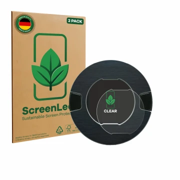 Vorderseite einer Produktverpackung mit dem Markenlogo ScreenLeaf. Daneben ist das Gerät OOONO P-DISC NO1 mit dem zugehörigen 