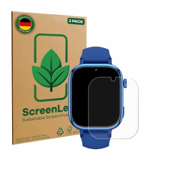 Vorderseite einer Produktverpackung mit dem Markenlogo ScreenLeaf. Daneben ist das Gerät Ruxingx T40 mit dem zugehörigen Displ