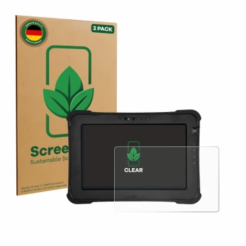 Vorderseite einer Produktverpackung mit dem Markenlogo ScreenLeaf. Daneben ist das Gerät Zebra XSlate L10ax mit dem zugehörige