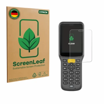 Vorderseite einer Produktverpackung mit dem Markenlogo ScreenLeaf. Daneben ist das Gerät Newland MT37 Baiji mit dem zugehörige