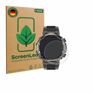 Vorderseite einer Produktverpackung mit dem Markenlogo ScreenLeaf. Daneben ist das Gerät Iowodo W50 Pro 1.45