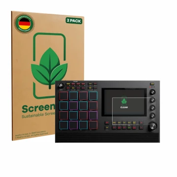 Vorderseite einer Produktverpackung mit dem Markenlogo ScreenLeaf. Daneben ist das Gerät Akai MPC Live III mit dem zugehörigen