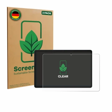 Vorderseite einer Produktverpackung mit dem Markenlogo ScreenLeaf. Daneben ist das Gerät Alldocube iPlay 70E mit dem zugehörig