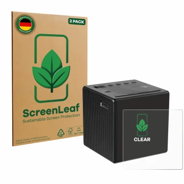 Vorderseite einer Produktverpackung mit dem Markenlogo ScreenLeaf. Daneben ist das Gerät Sony ICF-C1 mit dem zugehörigen Displ