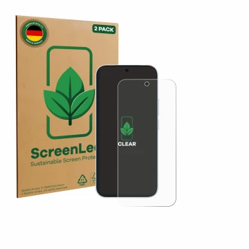 Vorderseite einer Produktverpackung mit dem Markenlogo ScreenLeaf. Daneben ist das Gerät Vivo S50 mit dem zugehörigen Displays