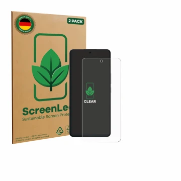 Vorderseite einer Produktverpackung mit dem Markenlogo ScreenLeaf. Daneben ist das Gerät Oppo K13 Turbo Pro mit dem zugehörige