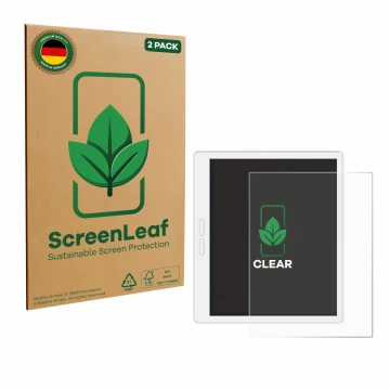 Vorderseite einer Produktverpackung mit dem Markenlogo ScreenLeaf. Daneben ist das Gerät Bigme B751C-S mit dem zugehörigen Dis