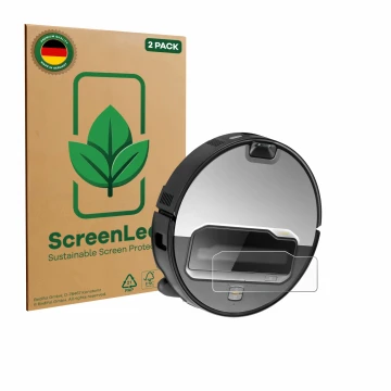 Vorderseite einer Produktverpackung mit dem Markenlogo ScreenLeaf. Daneben ist das Gerät Roborock Saros Z70 mit dem zugehörige
